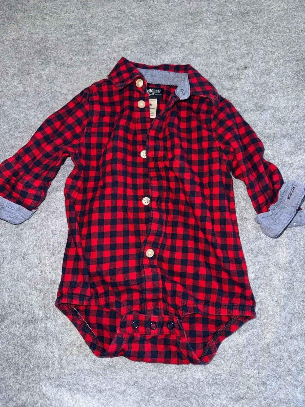 OshKosh B'gosh Dark Blue Denim Overalls with Red Plaid Shirt